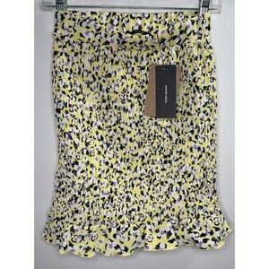 Vero Moda NWT Flare Skirt Multicolor Light Yellow‎ Floral Smocked Ruffles XS